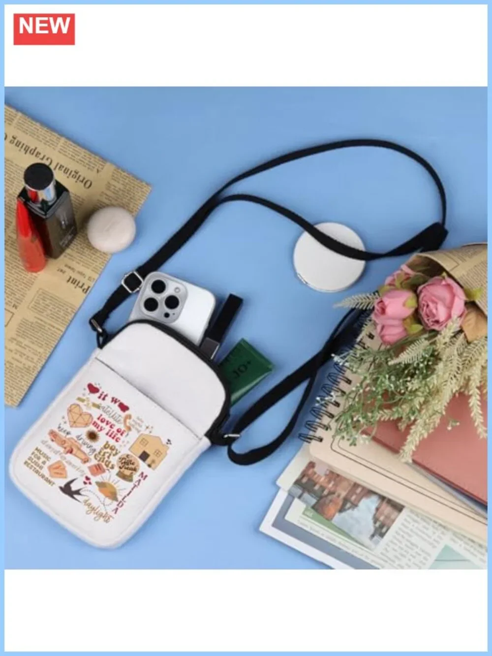 Canvas Crossbody Bag Pouch Music Fan Gift Letter Print Travel Bag